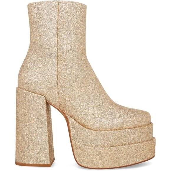 Steve Madden Leather Gold Shimmer Metallic Heeled Boots Booties Sz 8.5 NEW $170 - Picture 2 of 6